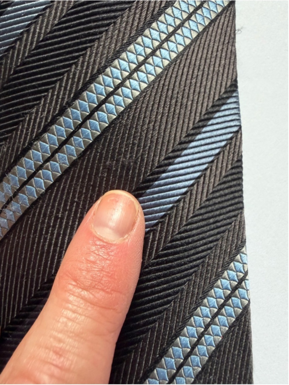 Polifroni Milano 100% Silk Tie Made in Italy Black Blue Striped Wide Vintage - Picture 6 of 7